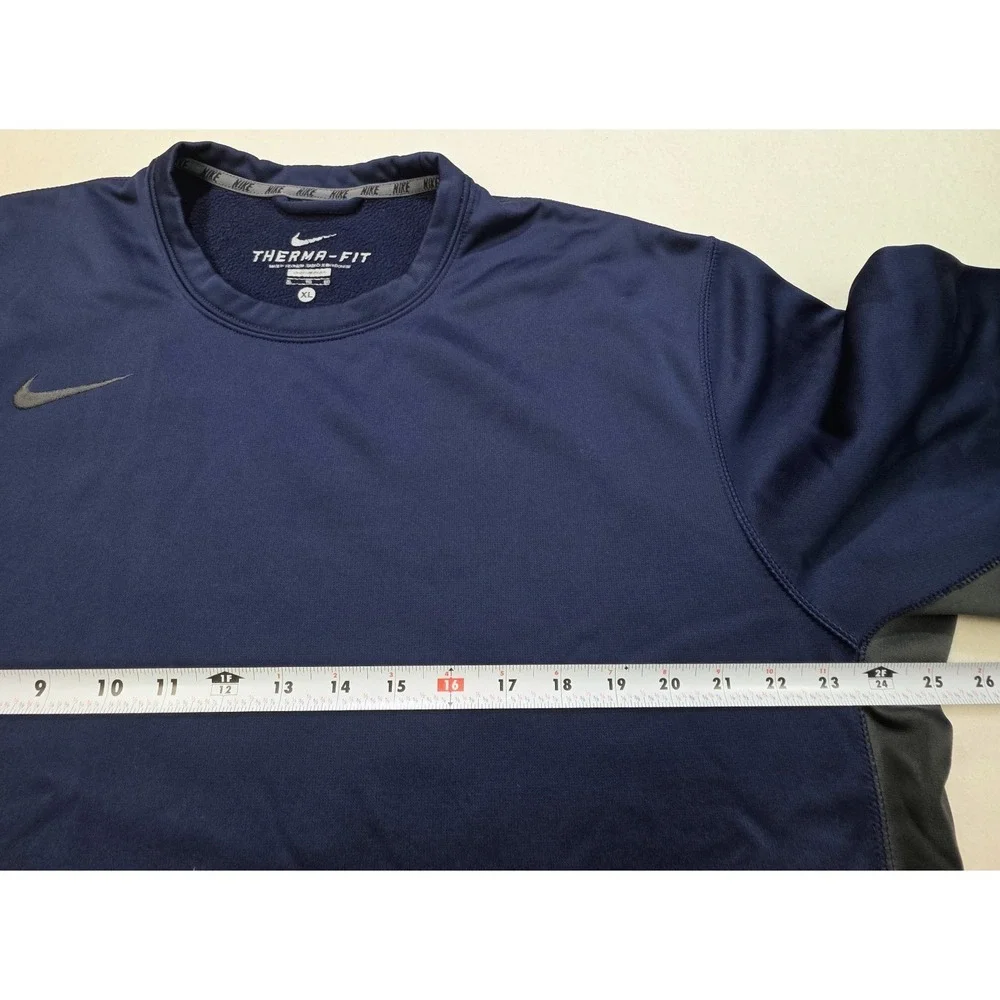 Nike Therma-FIT‎ Pullover Shirt Mens XL Long Sleeve Crew Blue Gray Fleece Lined